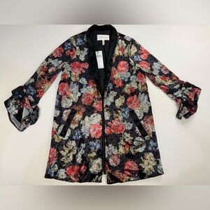 BCBGeneration Floral Velvet Shawl Open Cardigan Drape Wrap Boho Womens Juniors